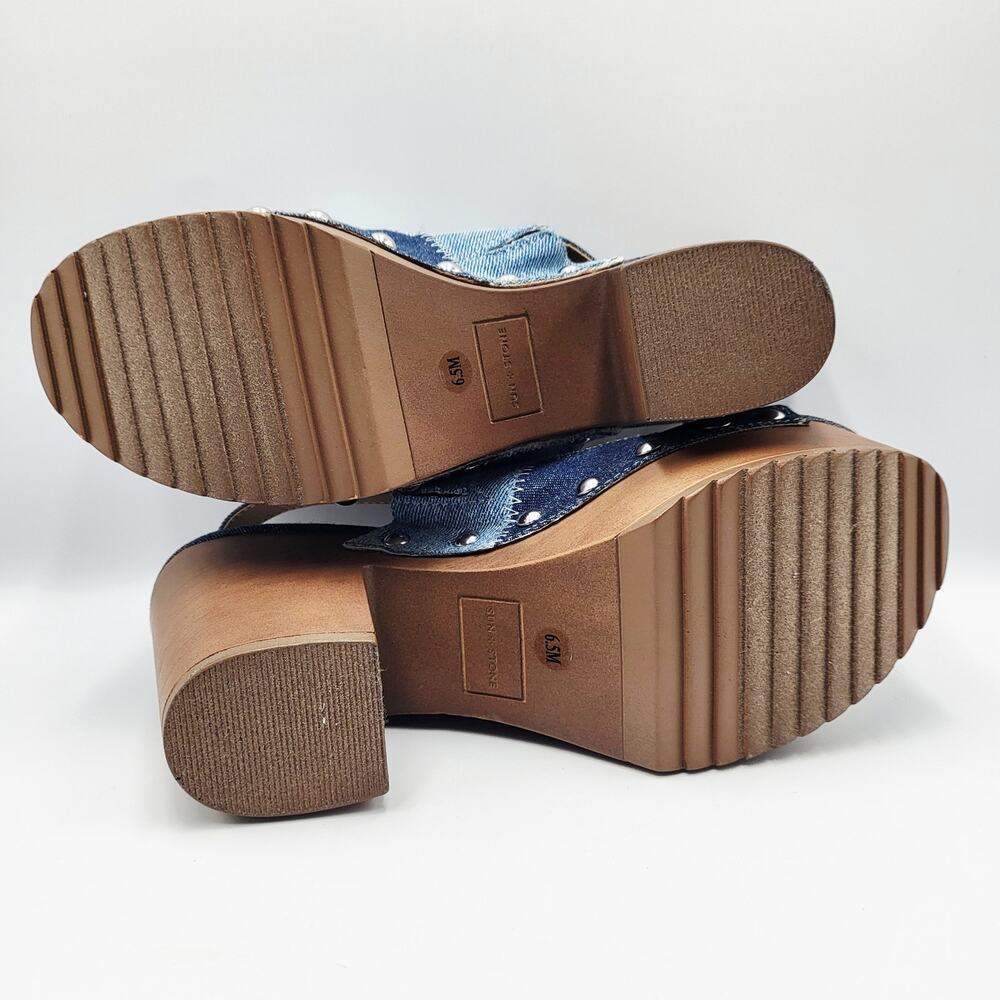 NWOT Sun & Stone Rayaell Studded Patchwork Denim Slingback Platform Sandals 6.5M - Picture 12 of 14